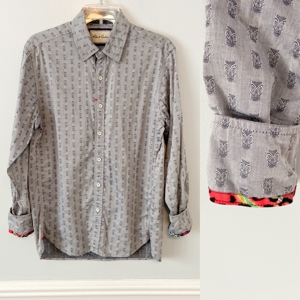 Robert Graham Button Down Flip Cuff Hawaiian Animal Print Long Sleeve S Cotton
